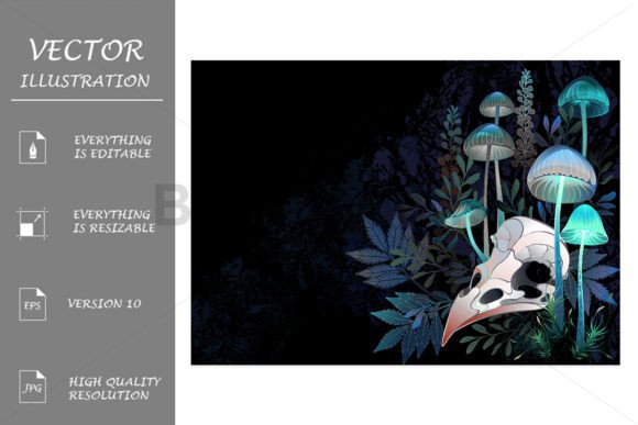 Bird Skull with Mushrooms Art Guide