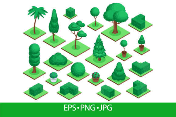 Building Digital Landscapes with City Park or Forest Isometric 3d Trees