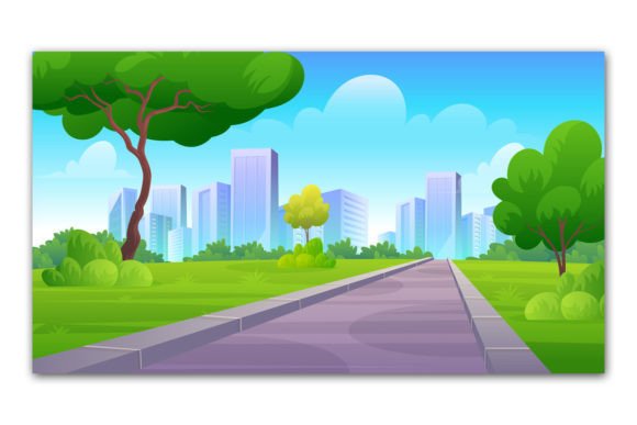 Elevating Visual Storytelling: The Strategic Value of the City Park with Green Lawn Walkway Illustration